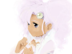Rule 34 | 00s, 1girl, dark-skinned female, dark skin, gem, light purple hair, meredy (tales), official alternate costume, pale color, portrait, purple eyes, sakuyamelody, solo, tales of (series), tales of eternia, twintails, white background