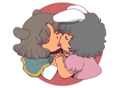 Rule 34 | 2girls, animal ears, child, closed eyes, female focus, french kiss, holding hands, inaba tewi, interlocked fingers, kiss, mouse ears, multiple girls, nazrin, onikobe rin, own hands together, rabbit ears, short hair, touhou, yuri