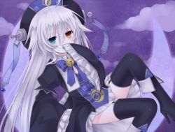 Rule 34 | 1girl, bad id, bad pixiv id, bell, covering own mouth, head, heterochromia, jitome, long hair, looking at viewer, mole, mole under eye, original, silver hair, sleeves past wrists, solo, tsukikage nemu, wide sleeves