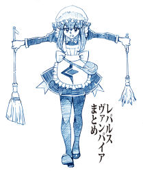Rule 34 | 10s, 1girl, aoki hagane no arpeggio, bbb (friskuser), blue theme, broom, cleaning, duster, hat, long hair, maid, maid cap, mob cap, monochrome, pantyhose, simple background, sketch, solo, vampire (aoki hagane no arpeggio), white background