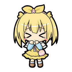 Rule 34 | &gt; &lt;, 1girl, bad id, bad pixiv id, bag, blonde hair, blue shirt, blush stickers, brown footwear, capelet, character request, chibi, closed eyes, closed mouth, commentary request, dress, emil chronicle online, facing viewer, full body, hair between eyes, hair ribbon, hair weapon, hands up, long sleeves, lowres, ri-net, ribbon, shirt, shoulder bag, simple background, socks, solo, standing, tears, twintails, white background, white capelet, white socks, wings, yellow dress, yellow ribbon, yellow wings