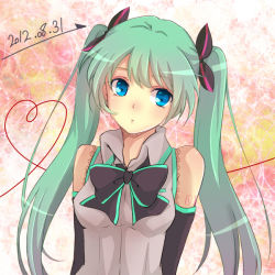 Rule 34 | 10s, 1girl, 2012, aqua eyes, bad id, bad pixiv id, bow, bowtie, dated, detached sleeves, green hair, hatsune miku, hiki-wota, long hair, solo, twintails, vocaloid