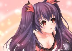 Rule 34 | 10s, 1girl, artist name, bad id, bad pixiv id, black hair, breasts, cleavage, gradient background, hair ribbon, highres, macchiato (jae-min cho), neptune (series), noire (neptunia), red eyes, ribbon, solo, twintails