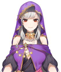 Rule 34 | 1girl, akizone, bare shoulders, black dress, breasts, collar, commentary request, dress, gem, grey hair, highres, hood, hood up, jewelry, large breasts, long hair, looking at viewer, mole, mole under eye, original, red eyes, short sleeves, simple background, smile, solo, tagme, virtual youtuber, white background, wristband