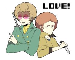 Rule 34 | 1980s (style), afro, brown hair, character request, cosmo yuki, densetsu kyojin ideon, knife, male focus, retro artstyle, retro artstyle, sideburns, sunglasses