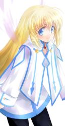 Rule 34 | 00s, 1girl, bad id, bad pixiv id, blonde hair, blue eyes, colette brunel, hara takehito, long hair, making-of available, pantyhose, simple background, smile, solo, tales of (series), tales of symphonia, white background, wings