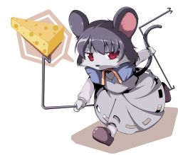 Rule 34 | 1girl, animal ears, cheese, female focus, food, fujy, furrification, furry, furry female, mouse ears, mouse tail, nazrin, red eyes, short hair, simple background, solo, tail, touhou, white background