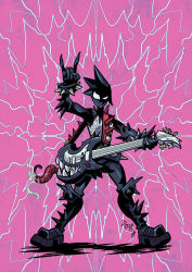 Rule 34 | 1girl, boots, guitar, instrument, klyntar, mania (marvel), marvel, solo, spiked hair, spikes, symbiote, weremole