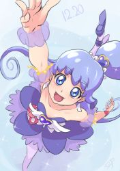 Rule 34 | 10s, 1girl, :d, arm up, ballerina, ballet, bare shoulders, blue eyes, blue hair, blue skirt, blue theme, brooch, chocokin, collarbone, cure princess, cure princess (sherbet ballet), dancing, earrings, from above, full body, hair bun, happinesscharge precure!, heart, heart brooch, jewelry, long hair, magical girl, matching hair/eyes, open mouth, pantyhose, precure, shirayuki hime, single hair bun, skirt, smile, solo, twintails, white pantyhose, wing brooch