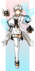 Rule 34 | 1girl, absurdres, bracelet, chocorong, cloak, code: architecture (elsword), drone, elsword, eve (elsword), facial mark, forehead jewel, full body, hair ornament, hairclip, highres, holographic interface, jewelry, mechanical ears, moby (elsword), remy (elsword)