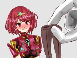 Rule 34 | blush, bob cut, breasts, chest jewel, earrings, jewelry, large breasts, master hand, nintendo, pantyhose, pyra (xenoblade), red eyes, red hair, short hair, short sleeves, super smash bros., swept bangs, tiara, user uypm4884, xenoblade chronicles (series), xenoblade chronicles 2