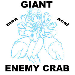 Rule 34 | 1girl, breasts, female focus, genji2, giant enemy crab, leotard, lowres, monochrome, monster girl, parody, solo, standing, white background