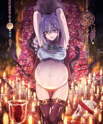 Rule 34 | 1girl, absurdres, armpits, black thighhighs, breasts, candle, censored, cloak, crying, crying with eyes open, cup, dream catcher, drinking glass, facing viewer, female focus, grey hair, highres, huge filesize, idolmaster, idolmaster cinderella girls, kanzaki ranko, lactation, lactation through clothes, large breasts, looking down, medieval, monster, mosaic censoring, partially undressed, pregnant, pussy, red eyes, restrained, scared, skull, solo, tagme, tears, thighhighs, tomawarinosuizou, torn clothes, twintails, wine glass