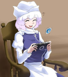 Rule 34 | 1girl, ?, bad id, bad pixiv id, closed eyes, female focus, handheld game console, letty whiterock, open mouth, playstation portable, short hair, smile, solo, spacezin, touhou