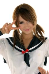 Rule 34 | cosplay, leah dizon, photo (medium), sailor, school uniform, serafuku, twintails, v
