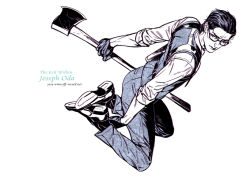 Rule 34 | 10s, 1boy, 2014, axe, character name, glasses, gloves, holster, joseph oda, male focus, rae, solo, the evil within, vest, waistcoat, watermark, weapon, web address
