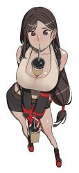 Rule 34 | 1girl, absurdres, artist request, breasts, brown eyes, brown hair, bubble tea, bubble tea challenge, cleavage, final fantasy, final fantasy vii, highres, large breasts, long hair, monster frog, solo, standing, tagme, tifa lockhart