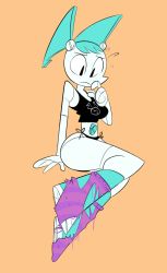 Rule 34 | 1girl, android, black eyes, black panties, breasts, closed mouth, eyebrows, herny, highres, jenny wakeman, machine, my life as a teenage robot, panties, robot, screw, shirt, solo, twintails, underwear
