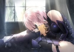 Rule 34 | 1boy, 1girl, bare shoulders, black-framed eyewear, black hair, breasts, closed eyes, commission, fate/grand order, fate (series), glasses, gloves, highres, large breasts, long sleeves, mash kyrielight, melty blood: type lumina, pink hair, school uniform, short hair, skeb commission, sunlight, tohno shiki, toomishou, tsukihime