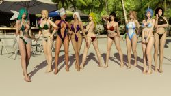 Rule 34 | 3d, 6+girls, aa megami-sama, ahoge, ansuz, antenna hair, beach, beach umbrella, belldandy, bikini, breasts, chair, cleavage, dark-skinned female, dark skin, facial mark, forehead mark, frilled bikini, frills, highres, hild (aa megami-sama), large breasts, lind, lounge chair, marller, multiple girls, navel, outdoors, palm tree, peorth (aa megami-sama), sand, side-tie bikini bottom, skuld (aa megami-sama), standing, summer, swimsuit, tree, umbrella, urd (aa megami-sama), white bikini, yggdrasiladmin