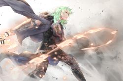Rule 34 | 1girl, breasts, byleth (female) (fire emblem), byleth (fire emblem), clothing cutout, dagger, fire emblem, fire emblem: three houses, glowing, green eyes, green hair, holding, holding sword, holding weapon, knife, limitless skye, medium breasts, navel, navel cutout, nintendo, pantyhose, shorts, standing, sword, tagme, vambraces, weapon, whip sword