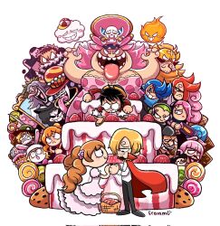 Rule 34 | 6+boys, 6+girls, artist name, blonde hair, brook (one piece), brother and sister, brothers, brown hair, cake, candy, cape, capone gang bege, carrot (one piece), charlotte brulee, charlotte katakuri, charlotte linlin, charlotte perospero, charlotte pudding, cigar, corrupted twitter file, dress, father and daughter, father and son, food, frammu, highres, lollipop, long hair, monkey d. luffy, mother and daughter, mother and son, multiple boys, multiple girls, nami (one piece), one piece, open mouth, pedro (one piece), pink hair, prometheus (one piece), rabbit girl, red cape, sanji (one piece), short hair, siblings, sweets, teeth, tongue, tongue out, tony tony chopper, toon (style), vinsmoke ichiji, vinsmoke judge, vinsmoke niji, vinsmoke reiju, vinsmoke yonji, wedding dress, zeus (one piece)