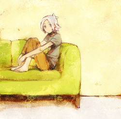 Rule 34 | 1boy, bad id, bad pixiv id, blue eyes, blue hair, child, couch, expressionless, fubuki shirou, full body, iko (i-my-16), inazuma eleven, inazuma eleven (series), looking at viewer, male focus, matching hair/eyes, sitting, solo