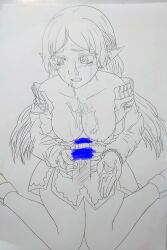 Rule 34 | 1boy, 1girl, absurdres, breasts, clenched teeth, crying, crying with eyes open, cum, cum on body, cum on breasts, cum on upper body, cupping hands, elf, facial, highres, isekai ojisan, medium breasts, nipples, own hands together, pointy ears, sketch, sui (isekai ojisan), tears, teeth