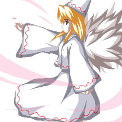 Rule 34 | 1girl, blonde hair, female focus, from side, fukaiton, hat, lily white, long sleeves, lowres, profile, sidelocks, simple background, skirt, solo, touhou, white background, white skirt