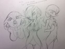 Rule 34 | 2girls, arm up, artist name, blush, breast conscious, breasts, closed mouth, collarbone, cowboy shot, creatures (company), dated, female focus, flat chest, game freak, gardevoir, gen 3 pokemon, greyscale, hair between eyes, hair over one eye, half-closed eyes, hand on own hip, happy, japanese text, light blush, looking at viewer, looking down, medium breasts, monochrome, multiple girls, multiple views, navel, nayuta takumi, nintendo, no pussy, one eye closed, open mouth, outstretched arm, pokemon, pokemon (creature), short hair, simple background, sketch, smile, standing, thigh gap, tongue, tongue out, traditional media, translation request, twitter username, wink