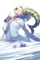 Rule 34 | + +, 1girl, aged down, blue dress, braid, character name, collarbone, commentary request, curled horns, dress, echo (circa), english text, fate/grand order, fate/grand order arcade, fate (series), french braid, green horns, horns, larva tiamat (fate), larva tiamat (first ascension) (fate), long dress, long horns, long sleeves, looking up, open mouth, pink eyes, pointy ears, short hair, sleeves past fingers, sleeves past wrists, smile, solo, symbol-shaped pupils, teeth, tiamat (fate), twitter username, upper teeth only