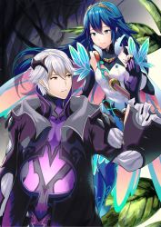 Rule 34 | 1boy, 1girl, alternate costume, ameno (a meno0), bad id, bad twitter id, blue eyes, blue hair, breasts, butterfly wings, elbow gloves, fingerless gloves, fire emblem, fire emblem awakening, fire emblem heroes, gloves, highres, insect wings, long hair, lucina (fire emblem), nintendo, official alternate costume, robin (fire emblem), robin (male) (fire emblem), short hair, small breasts, smile, symbol-shaped pupils, tiara, white hair, wings, yellow eyes