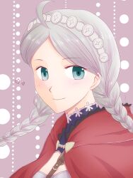 Rule 34 | 1girl, ahoge, asagao l, blue eyes, braid, breasts, choker, closed mouth, fire emblem, fire emblem fates, flower, grey hair, hairband, heart, highres, long hair, looking at viewer, low twin braids, medium breasts, nina (fire emblem), nintendo, parted bangs, portrait, smile, solo, turtleneck, twin braids, white hairband