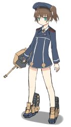 Rule 34 | 10s, 1girl, ankle boots, armor, armored boots, bix (milihime taisen), boots, brown hair, cosplay, cross, full body, green eyes, gun, holding, holding gun, holding weapon, hortense, iron cross, kantai collection, long sleeves, machinery, milihime taisen, side ponytail, simple background, solo, standing, suketa, turret, uniform, weapon, white background, z3 max schultz (kancolle), z3 max schultz (kancolle) (cosplay)