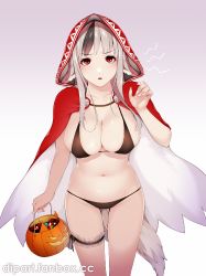 Rule 34 | 1girl, animal ears, black hair, breasts, cape, cleavage, dip-art, fire emblem, fire emblem fates, grey hair, hood, looking at viewer, multicolored hair, nintendo, open mouth, red eyes, solo, streaked hair, tail, velouria (fire emblem), wolf ears, wolf tail