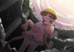 Rule 34 | 1girl, backlighting, blurry, blurry background, blush, closed mouth, commentary request, covered erect nipples, detached sleeves, dress, feet out of frame, hat, highres, light brown hair, long hair, long sleeves, looking at viewer, low twintails, ne an ito, pink dress, pink eyes, pink sleeves, school hat, sleeves past fingers, sleeves past wrists, solo, split mouth, standing, thick thighs, thighs, tsukuyomi ai, twintails, very long hair, voiceroid