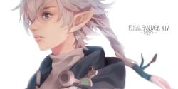 Rule 34 | 10s, 1boy, alphinaud leveilleur, artist name, blue eyes, blurry, braid, copyright name, dayeye, depth of field, earclip, elezen, elf, eyelashes, final fantasy, final fantasy xiv, hair ornament, hair over one eye, long hair, male focus, one eye covered, parted lips, pointy ears, ponytail, portrait, short hair with long locks, silver hair, simple background, single braid, solo, turtleneck, white background