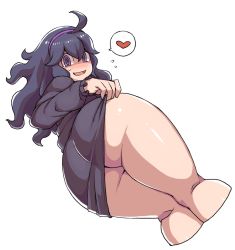 Rule 34 | 1girl, :d, @ @, ahoge, ass, bare legs, blush, breasts, clothes lift, commentary request, creatures (company), cropped legs, dress, dress lift, frilled sleeves, frills, from behind, game freak, hairband, heart, hex maniac (pokemon), huge ass, kneepits, kurozu (crozu), legs, lifting own clothes, long hair, long sleeves, looking at viewer, messy hair, miniskirt, nintendo, no panties, npc trainer, open mouth, pokemon, pokemon xy, purple dress, purple eyes, purple hair, purple hairband, simple background, skirt, skirt lift, smile, solo, spoken heart, sweatdrop, thick thighs, thighs, wavy hair, white background, wide hips
