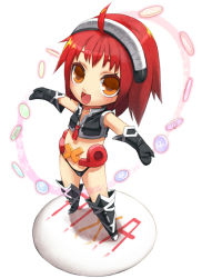 Rule 34 | 1girl, ahoge, ascot, badge, boots, brown eyes, brown hair, chibi, from above, gloves, logo, mofuringu, open mouth, original, outstretched arms, personification, pixa, short hair, solo, spread arms