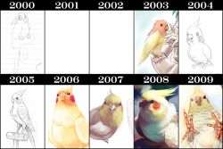 Rule 34 | animal, artist progress, beak, before and after, bird, comparison, feathers, fishball, looking at viewer, paper, realistic, sketch, wings