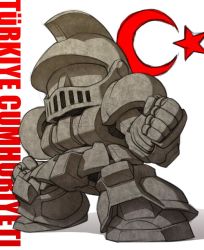 Rule 34 | chibi, clenched hand, mecha, no humans, robot, science fiction, shadow, statue, susagane, turkish flag