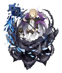 Rule 34 | 1girl, blonde hair, braid, briar rose (sinoalice), flat chest, frills, full body, holding, holding staff, ji no, looking at viewer, official art, one eye closed, sinoalice, solo, staff, stuffed toy, tattoo, thighhighs, thorns, transparent background, yellow eyes