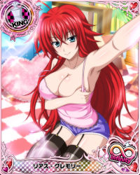 Rule 34 | 10s, 1girl, ahoge, artist request, black thighhighs, blue eyes, breasts, card (medium), character name, chess piece, cleavage, covered erect nipples, garter straps, high school dxd, high school dxd infinity, king (chess), large breasts, long hair, official art, red hair, rias gremory, solo, thighhighs, trading card, very long hair