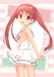 Rule 34 | 10s, 1girl, brown eyes, brown hair, dark-skinned female, dark skin, dress, from behind, highres, kantai collection, libeccio (kancolle), long hair, looking back, open mouth, senifu, short dress, side slit, sleeveless, sleeveless dress, smile, solo, sundress, twintails, very long hair, white dress