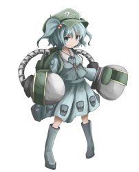 Rule 34 | 1girl, backpack, bad id, bad pixiv id, bag, blue eyes, blue hair, blush, boots, breasts, extra arms, female focus, hair bobbles, hair ornament, hat, juuki taira, kawashiro nitori, key, matching hair/eyes, mechanical arms, pocket, pouch, rubber boots, short hair, single mechanical arm, skirt, smile, solo, touhou, twintails, two side up