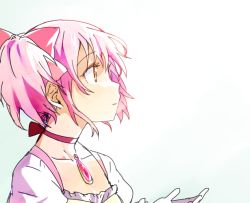 Rule 34 | 10s, 1girl, bad id, bad pixiv id, bow, choker, gloves, hair bow, jewelry, kaname madoka, magical girl, mahou shoujo madoka magica, mahou shoujo madoka magica (anime), pendant, pink hair, short twintails, solo, soul gem, twintails, yellow eyes, yoplait