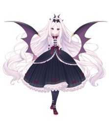 Rule 34 | 1girl, ahoge, alternate costume, blue archive, commentary request, demon girl, demon horns, demon wings, frills, full body, hairband, halloween costume, highres, hina (blue archive), horns, lolita fashion, long hair, long sleeves, looking at viewer, nishiki koi, parted bangs, purple eyes, sidelocks, simple background, smile, solo, standing, transparent background, vampire costume, white hair, wings