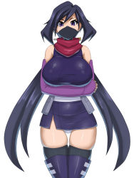 Rule 34 | 10s, 1girl, abu, ayame (gundam build divers), black hair, black thighhighs, breasts, crossed arms, elbow gloves, gloves, gundam, gundam build divers, japanese clothes, large breasts, long hair, looking at viewer, low ponytail, mask, mouth mask, ninja, ninja mask, purple eyes, scarf, solo, thighhighs