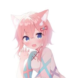 alicia_cotton animal_ears ao_dai artist_request blue_eyes cat_ears check_artist hair_ornament indie_virtual_youtuber light_blush looking_at_viewer open_mouth pink_hair red_ribbon ribbon short_hair smile white_background