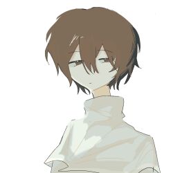 Rule 34 | 1boy, brown eyes, brown hair, capelet, chinese commentary, closed mouth, commentary request, hair between eyes, jabuchi you, male focus, portrait, saibou shinkyoku, shirt, short hair, simple background, sketch, solo, upper body, white background, white capelet, white shirt, zhong yu